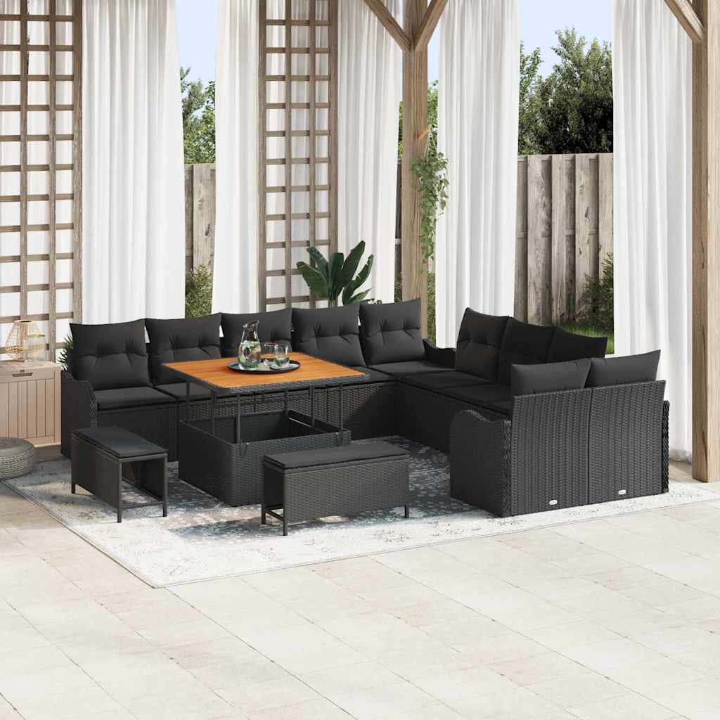 vidaXL Garden Sofa Set with Cushions with Storage with Cushion 13 pcs Black