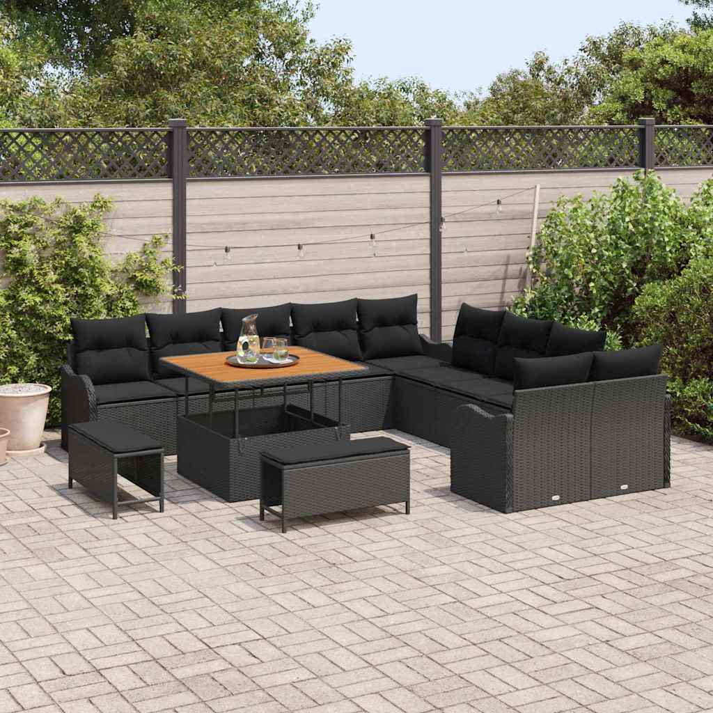 vidaXL Garden Sofa Set with Cushions with Storage with Cushion 13 pcs Black