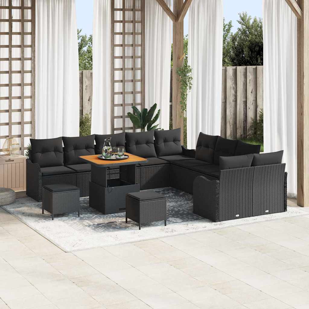 vidaXL Garden Sofa Set with Cushions with Storage with Cushion 13 pcs Black