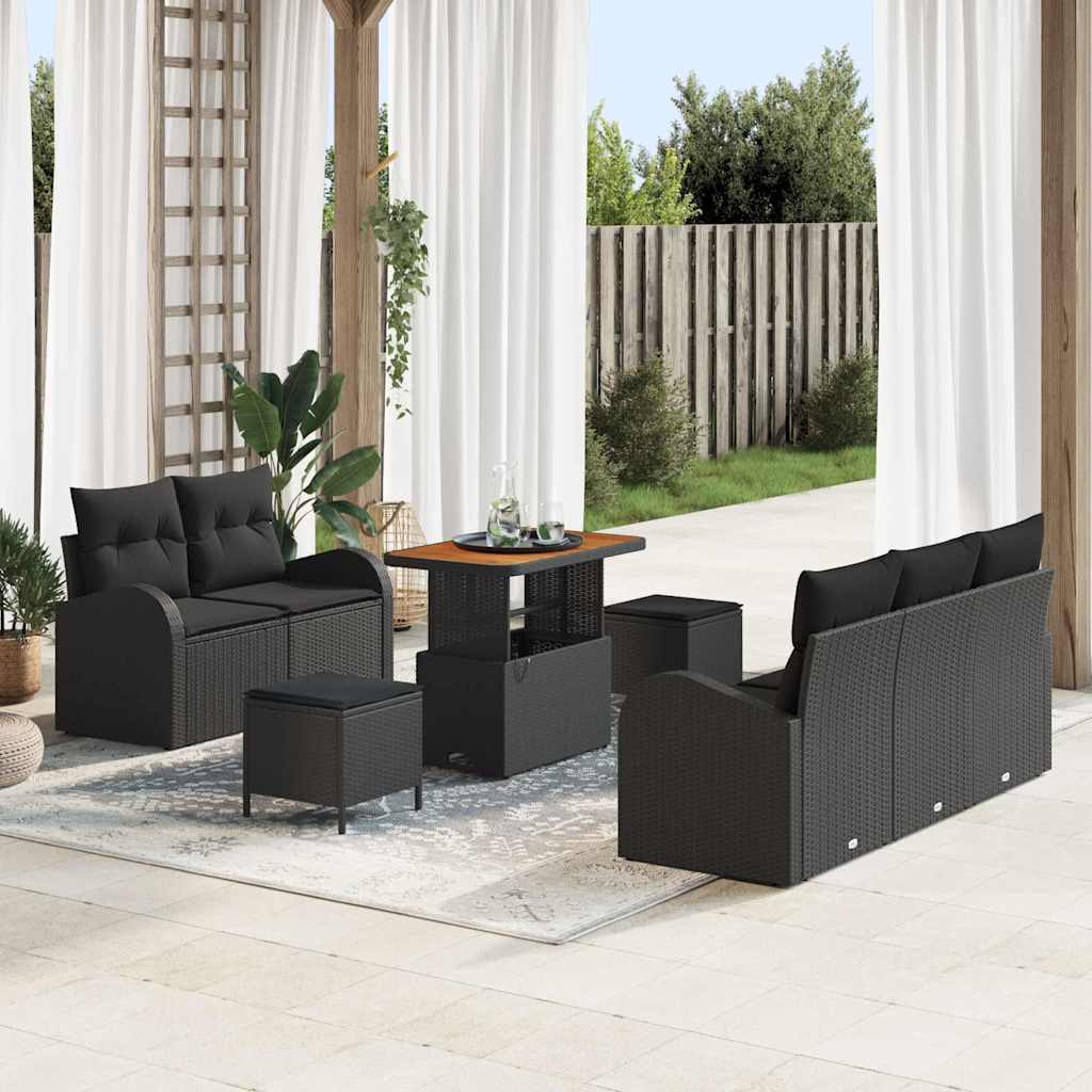 vidaXL Garden Bench Set with Cushion with Storage with Cushion 8 pcs Black