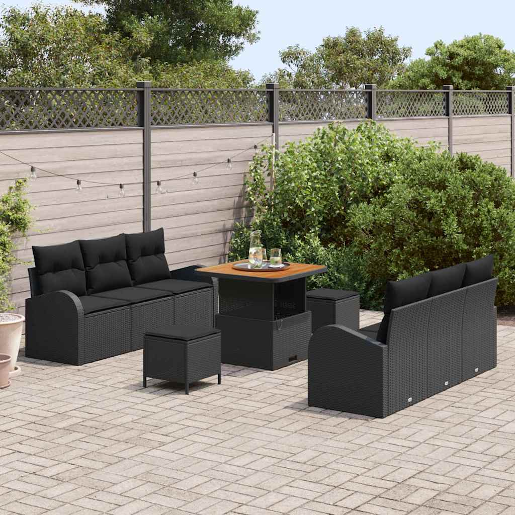 vidaXL Tuinbank Set met kussen met opslag met kussen 9 pcs Zwart