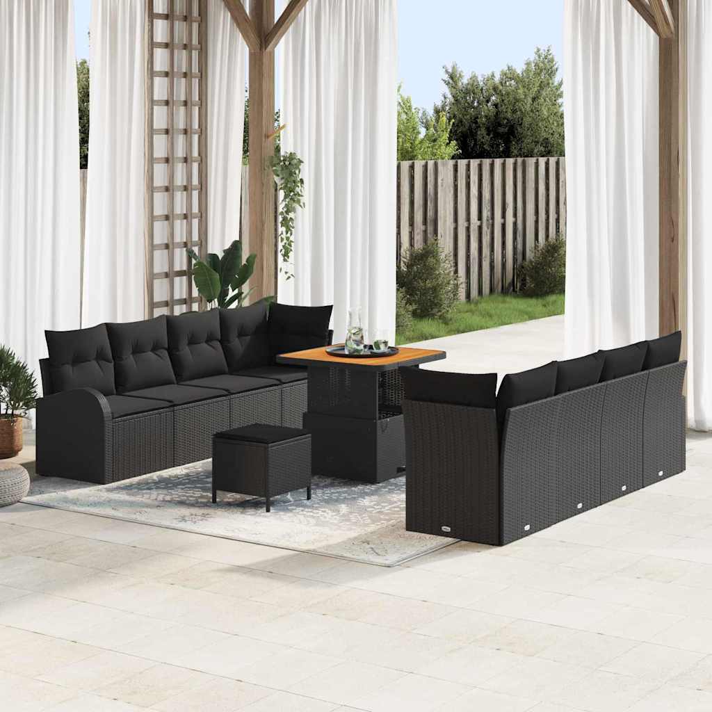 vidaXL Garden Lounge Set with Cushion with Storage with Cushion 11 pcs Black