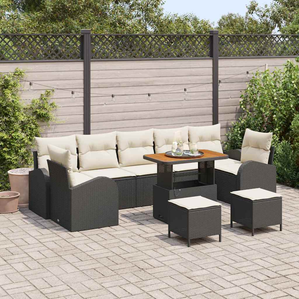 vidaXL Tuinbank Set met kussen met opslag met kussen 10 pcs Zwart