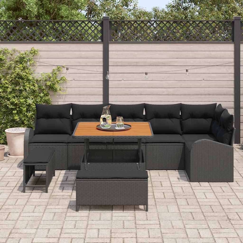 vidaXL Tuinbank Set met kussen met opslag met kussen 9 pcs Zwart