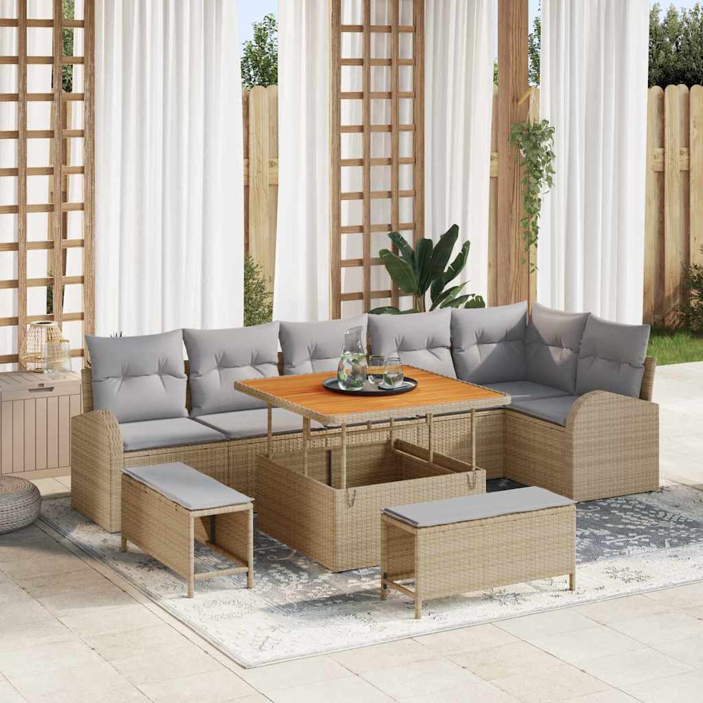 vidaXL Tuinbank Set met kussen met opslag met kussen 9 pcs Zwart