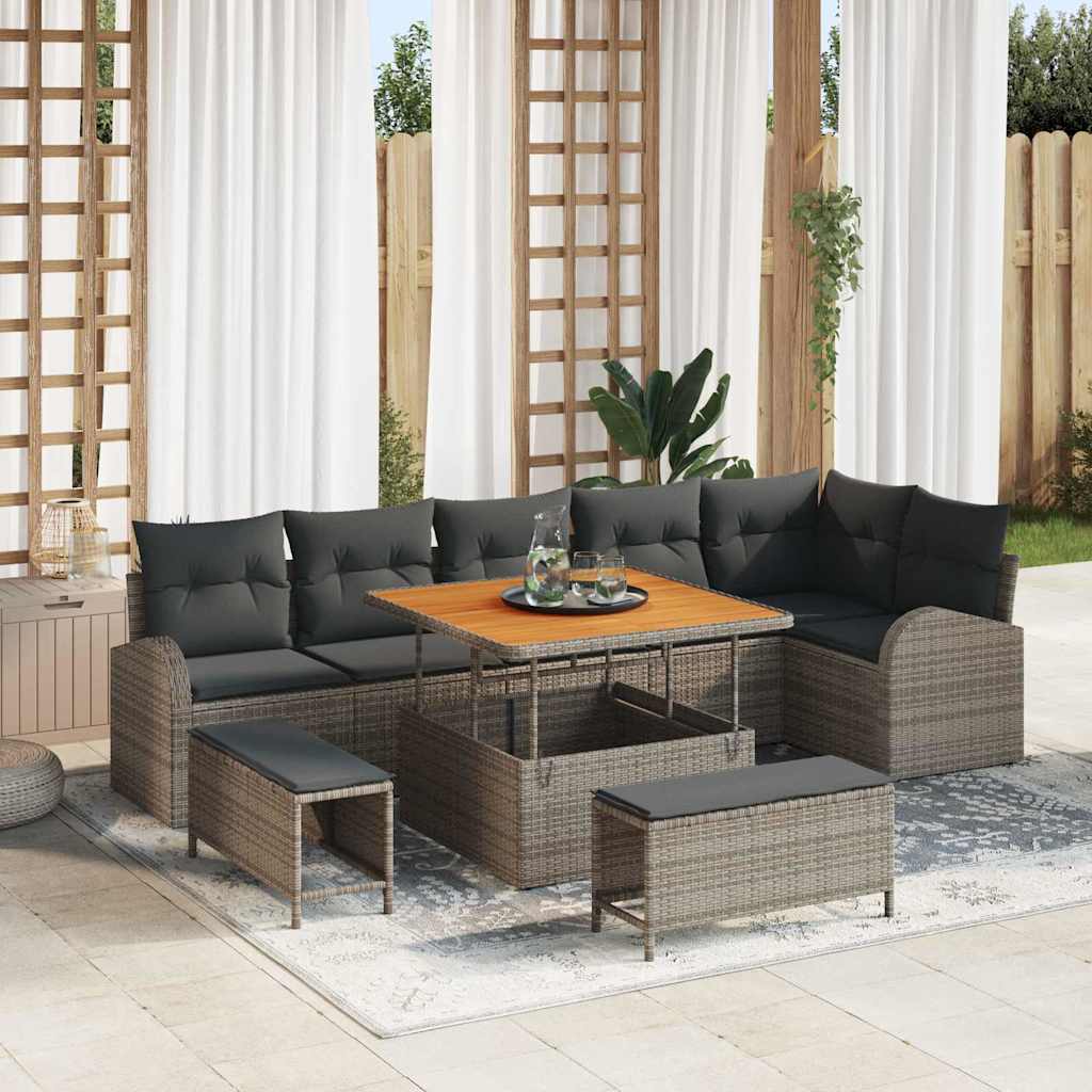 vidaXL Tuinbank Set met kussen met opslag met kussen 9 pcs Zwart