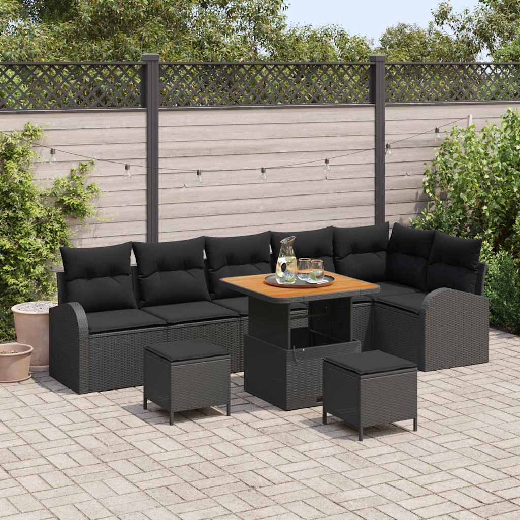vidaXL Tuinbank Set met kussen met opslag met kussen 9 pcs Zwart