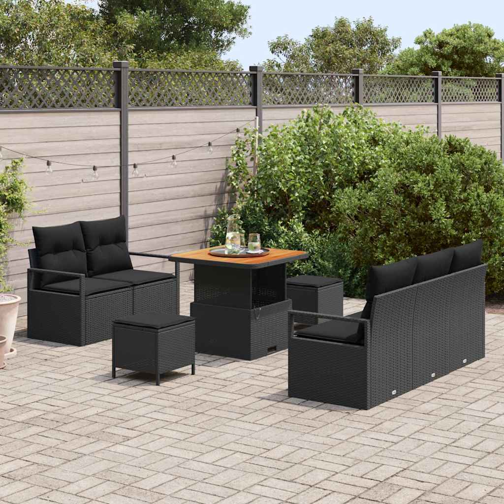 vidaXL Tuinbank Set met kussen met opslag met kussen 8 pcs Zwart