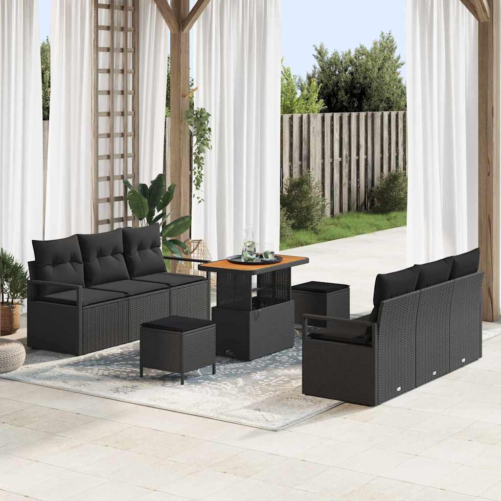 vidaXL Tuinbank Set met opslag 9 pcs Zwart Poly rattan