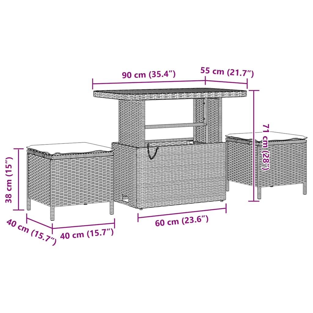 vidaXL Tuinbank Set met kussen met opslag met kussen 10 pcs Zwart