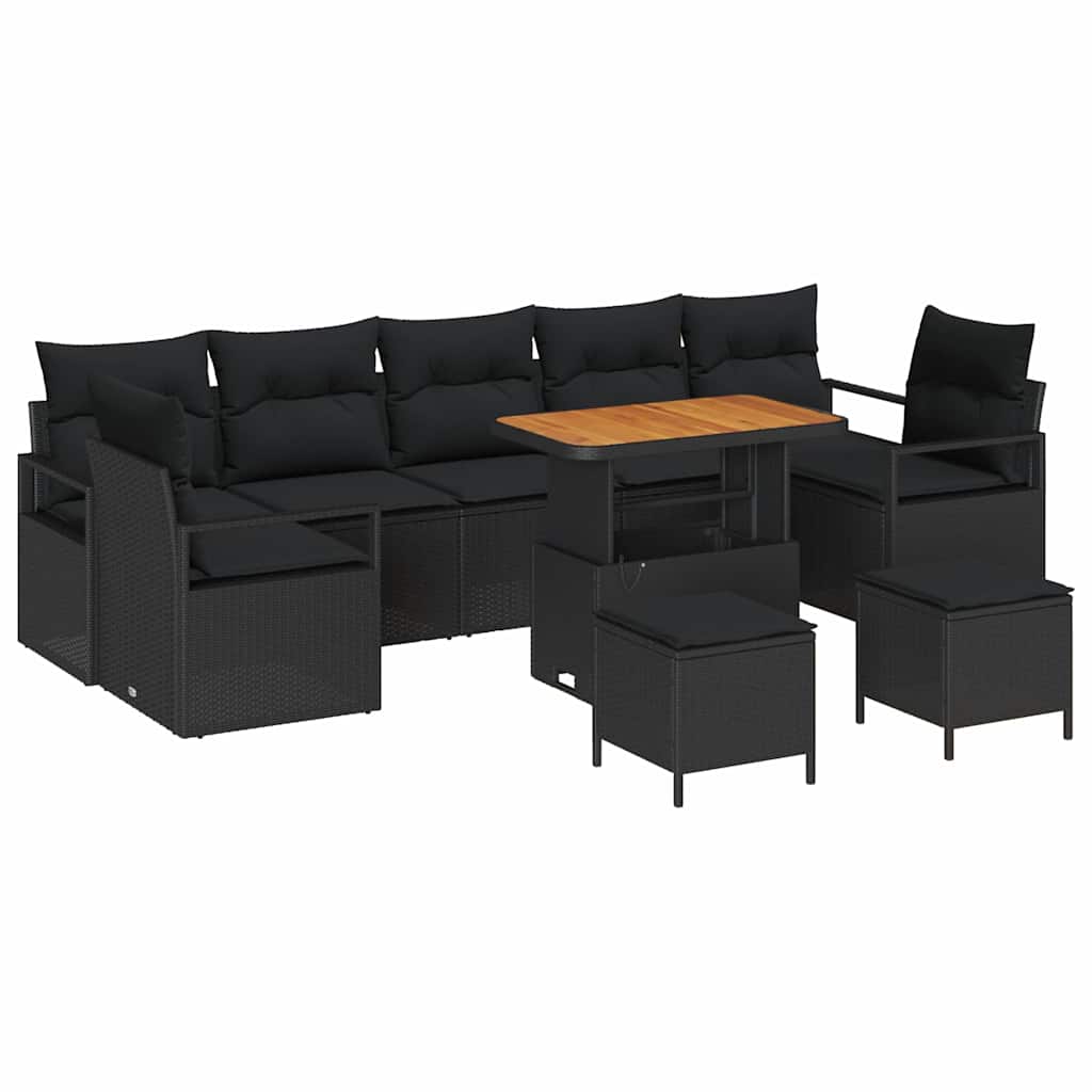 vidaXL Tuinbank Set met kussen met opslag met kussen 10 pcs Zwart