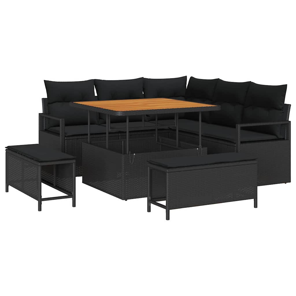 vidaXL Tuinbank Set met kussen met opslag met kussen 8 pcs Zwart