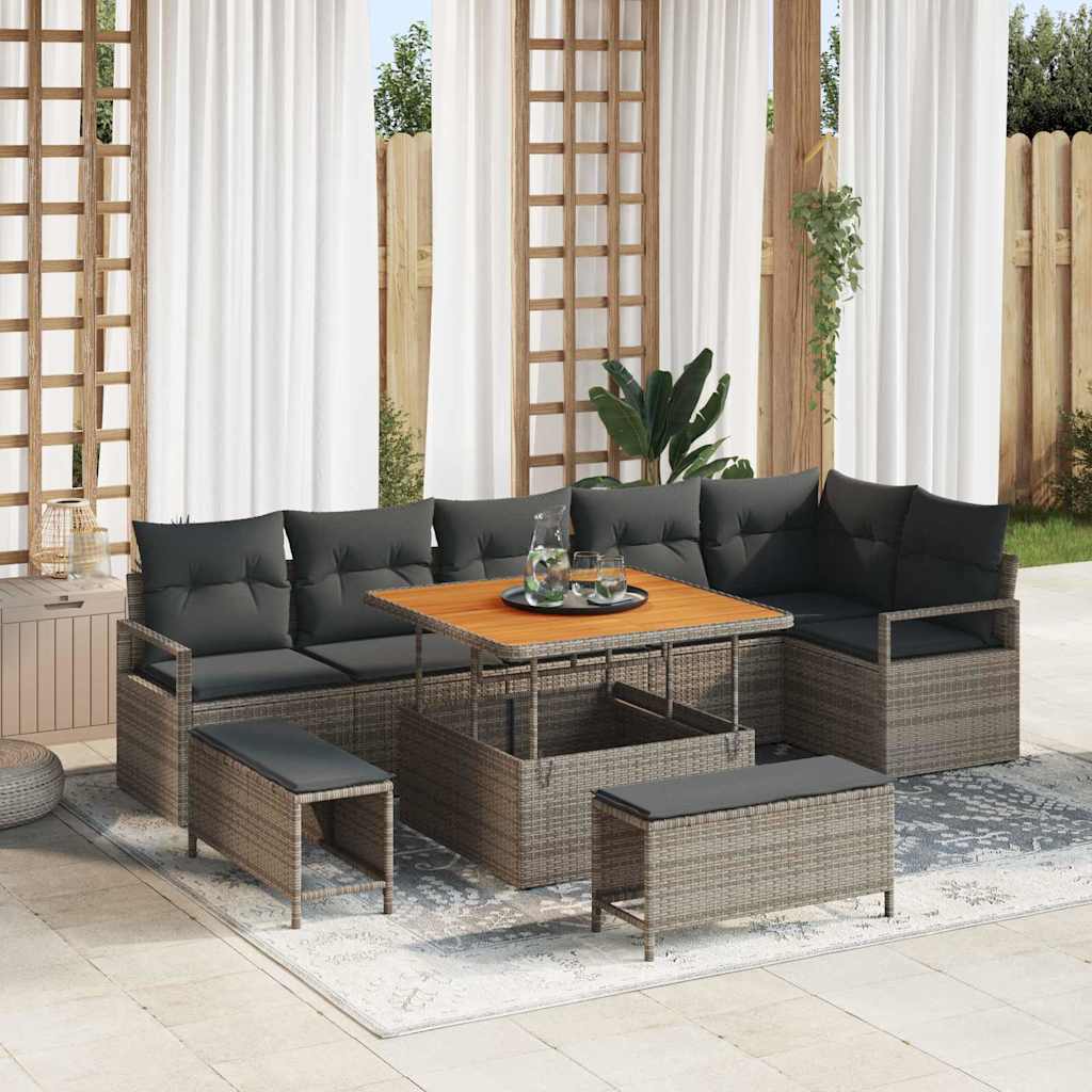 vidaXL Garden Sofa Set with Cushions Storage with Cushions 9 pcs Black