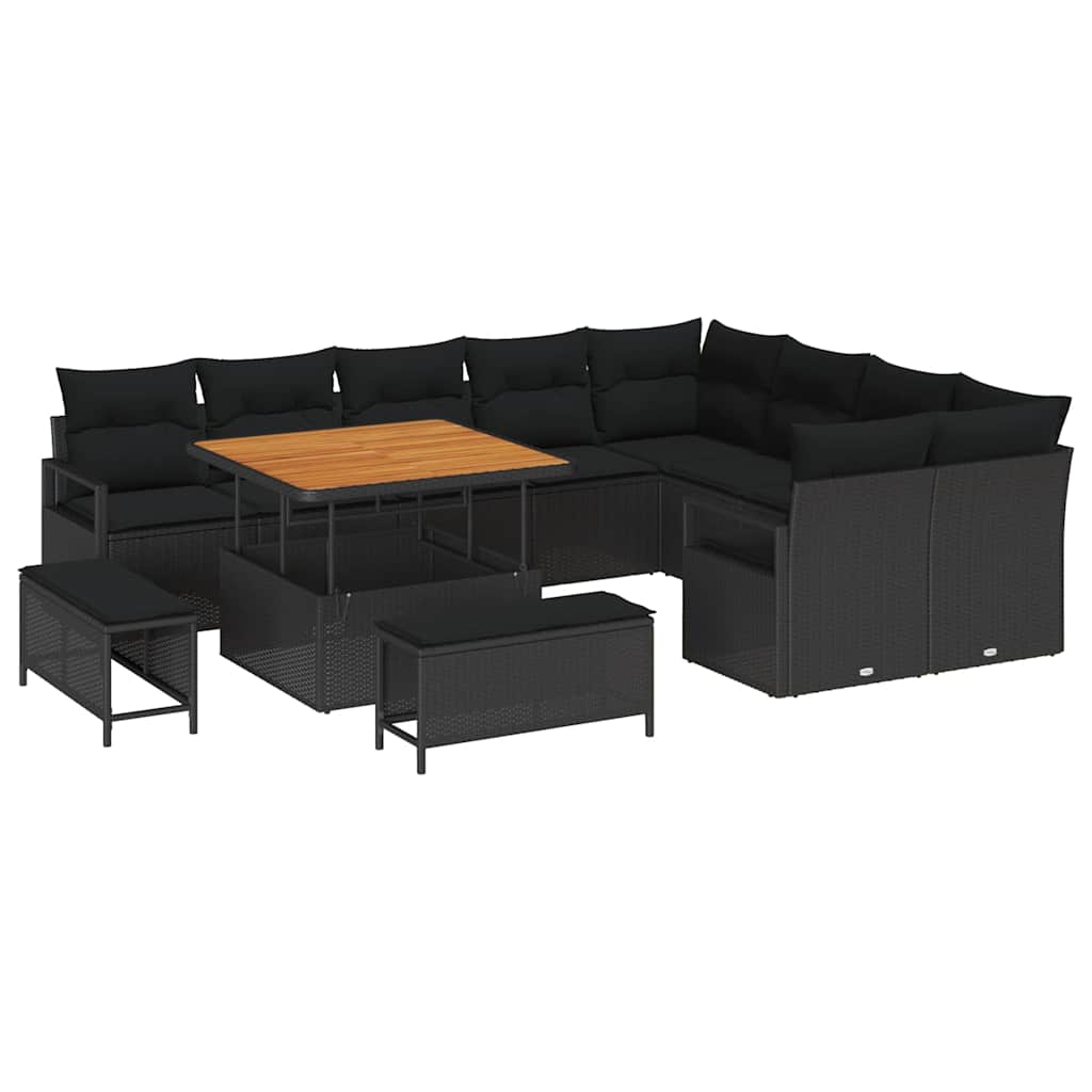 vidaXL Tuinbank Set met kussen met opslag met kussen 12 pcs Zwart