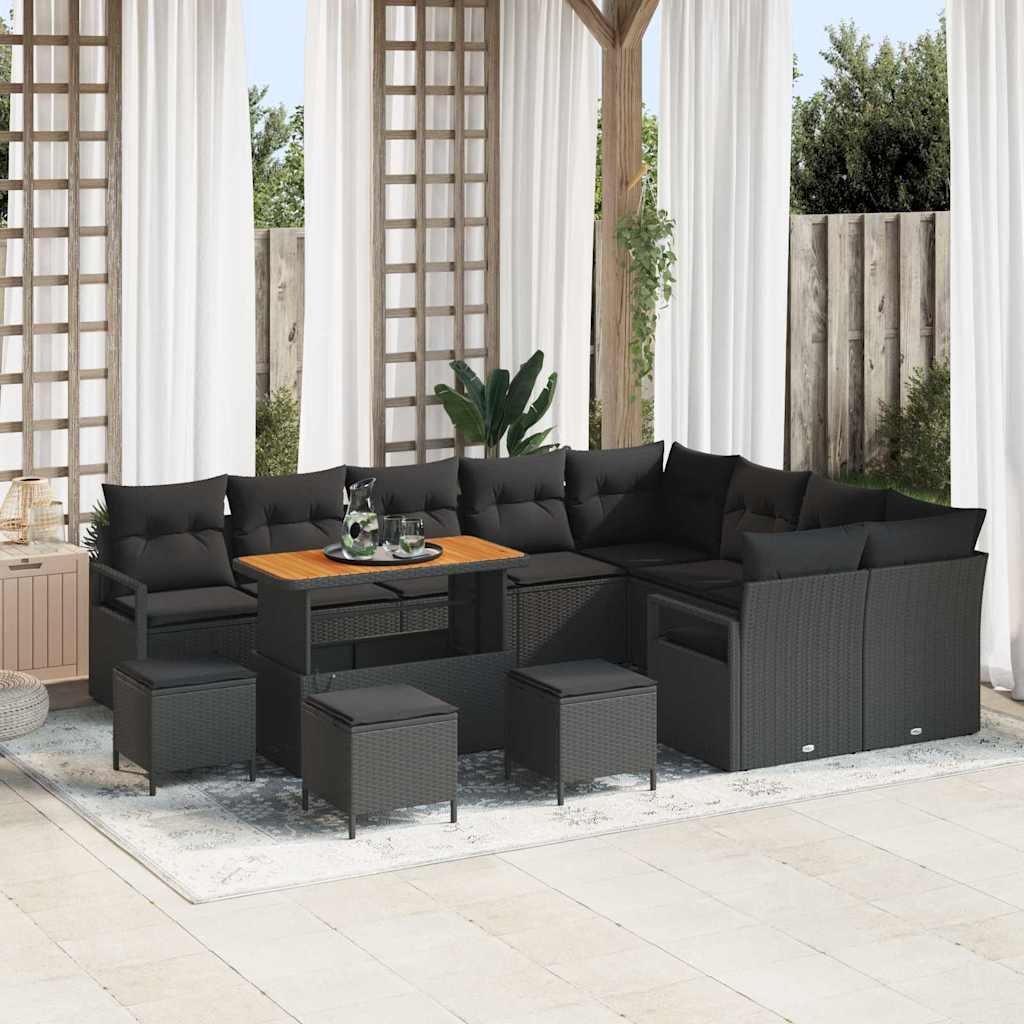 vidaXL Tuinbank Set met kussen met opslag met kussen 12 pcs Zwart