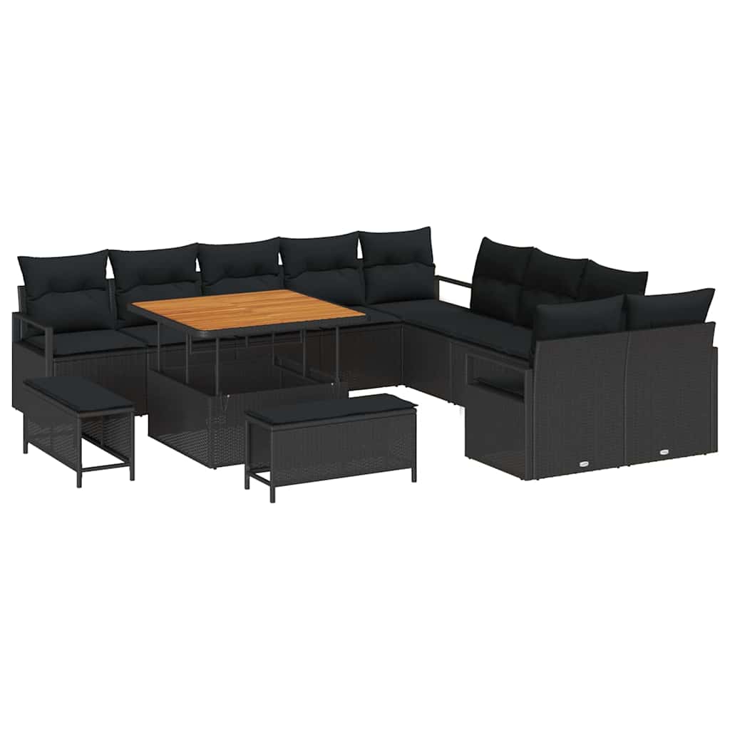 vidaXL Tuinbank Set met kussen met opslag met kussen 13 pcs Zwart