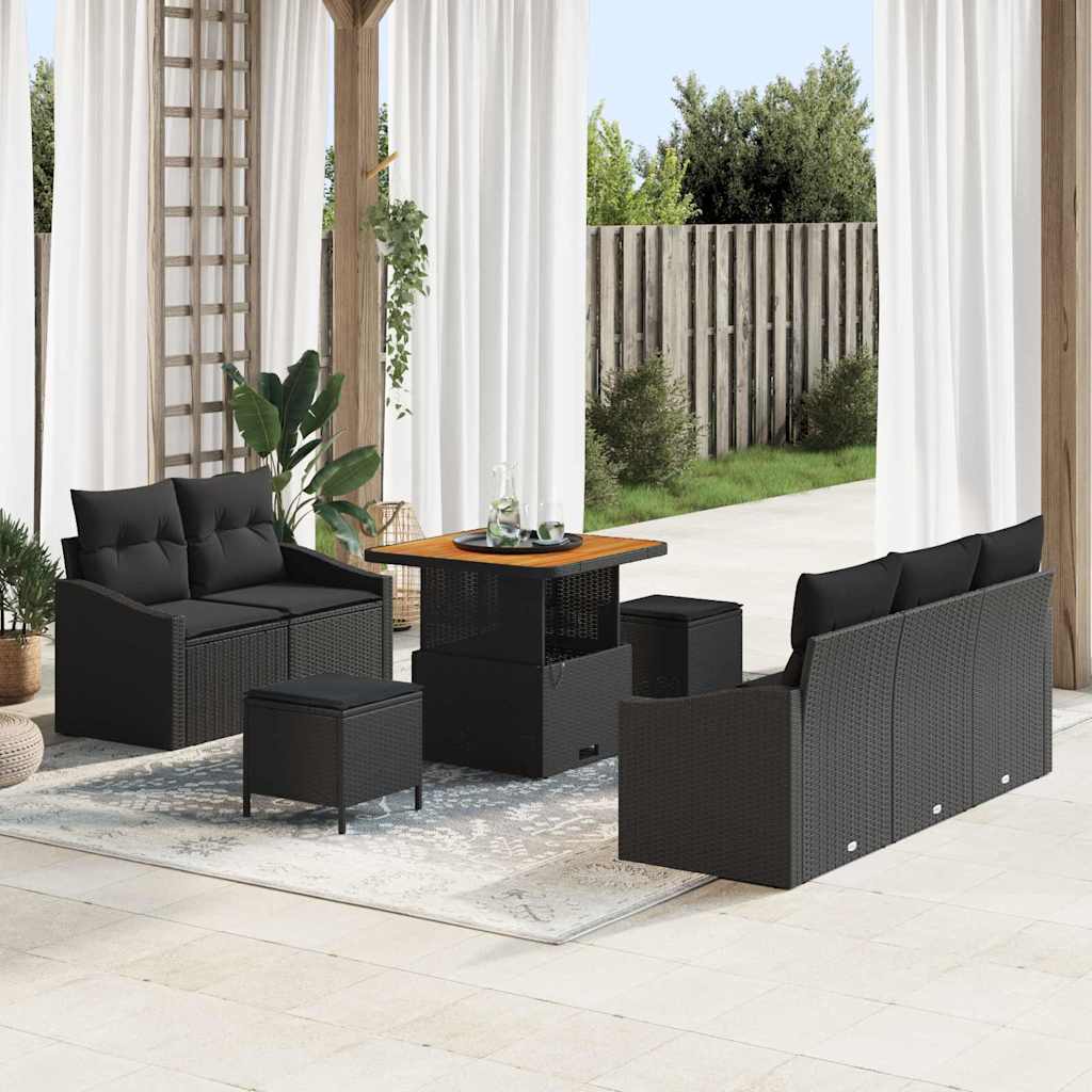 vidaXL Tuinbank Set met kussen met opslag met kussen 8 pcs Zwart