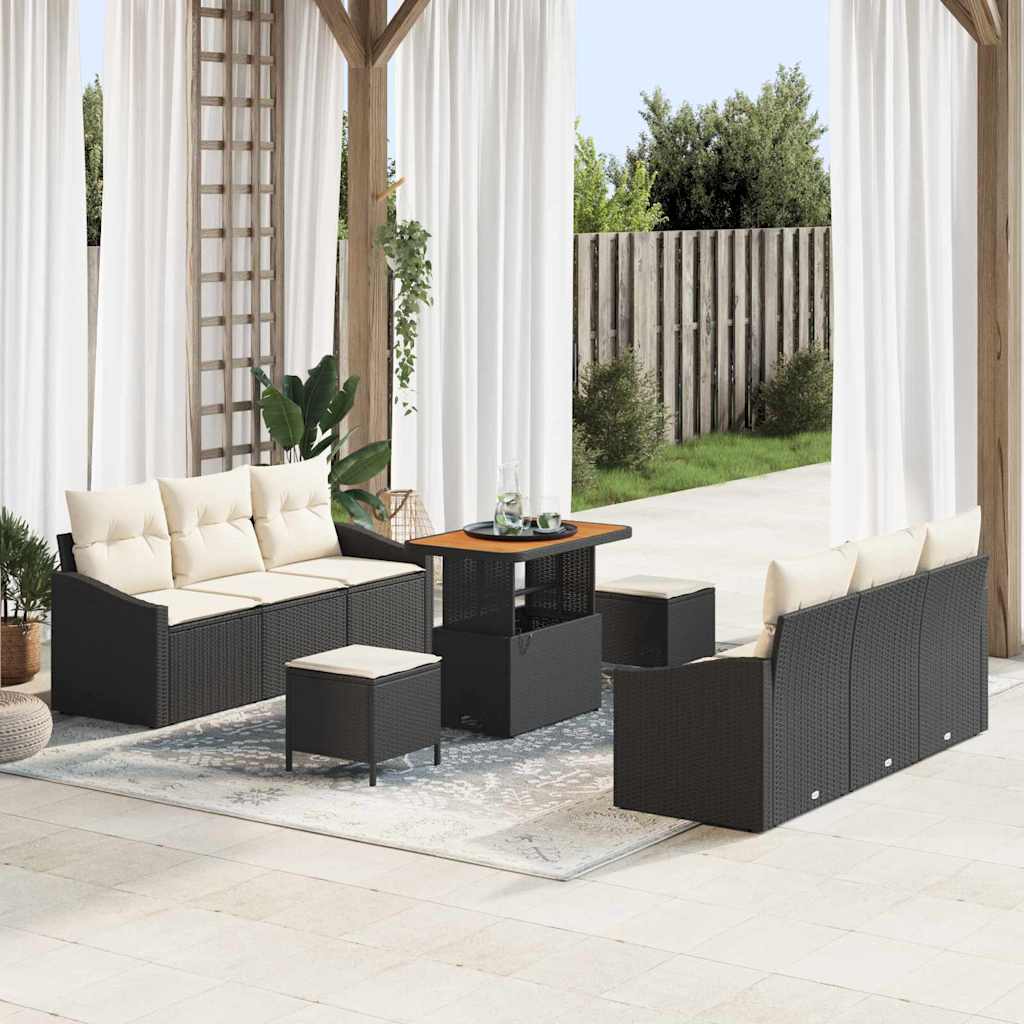 vidaXL Tuinbank Set met kussen met opslag met kussen 9 pcs Zwart