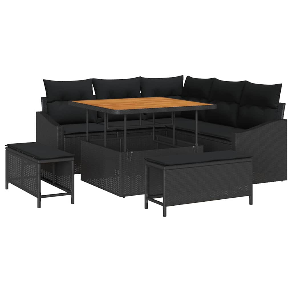 vidaXL Tuinbank Set met kussen met opslag 8 pcs Zwart Poly rattan
