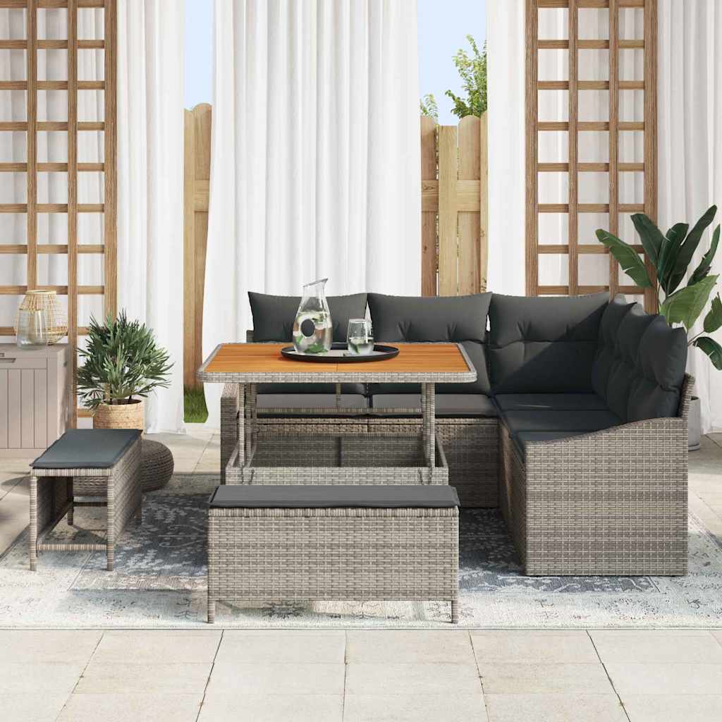 vidaXL Tuinbank Set met kussen met opslag 8 pcs Zwart Poly rattan