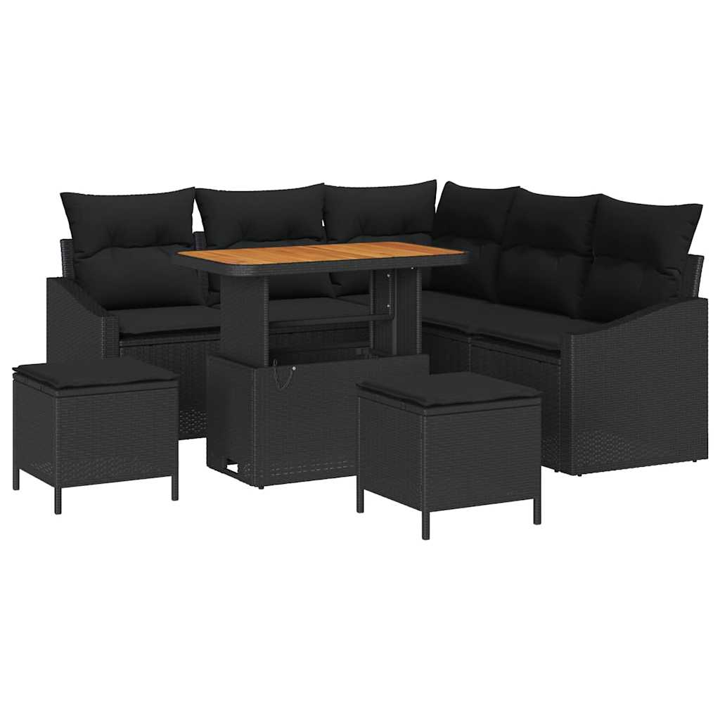 vidaXL Tuinbank Set met kussen met opslag 8 pcs Zwart Poly rattan