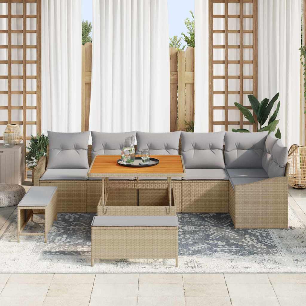 vidaXL Tuinbank Set met kussen met opslag 9 pcs Zwart Poly rattan