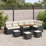 vidaXL Tuinbank Set met kussen met opslag 9 pcs Zwart Poly rattan