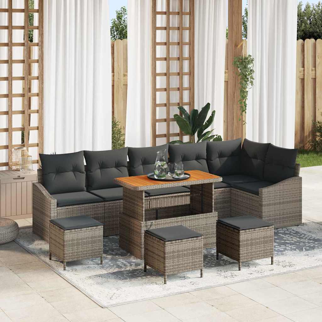 vidaXL Tuinbank Set met kussen met opslag 9 pcs Zwart Poly rattan