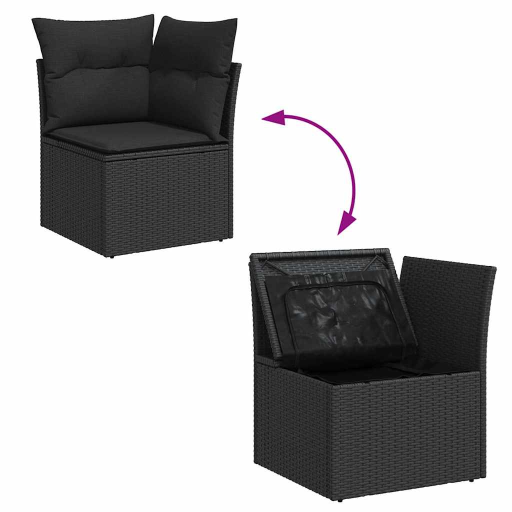 vidaXL Tuinbank Set met kussen met opslag 12 pcs Zwart Poly rattan