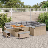 vidaXL Tuinbank Set met kussen met opslag 12 pcs Zwart Poly rattan
