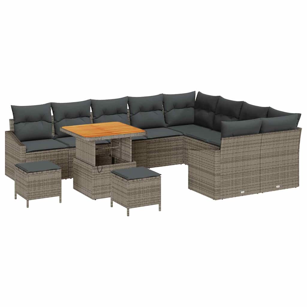 vidaXL Tuinbank Set met kussen met opslag 12 pcs Zwart Poly rattan