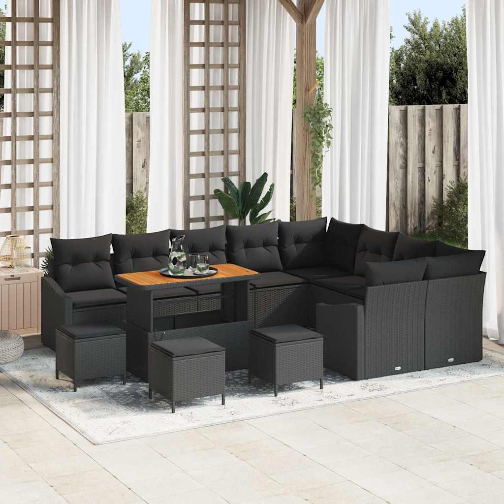 vidaXL Tuinbank Set met kussen met opslag 12 pcs Zwart Poly rattan