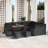 vidaXL Tuinbank Set met kussen met opslag 12 pcs Zwart Poly rattan