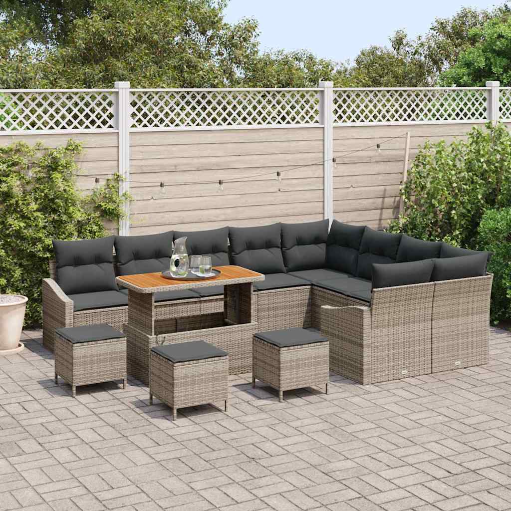 vidaXL Tuinbank Set met kussen met opslag 12 pcs Zwart Poly rattan
