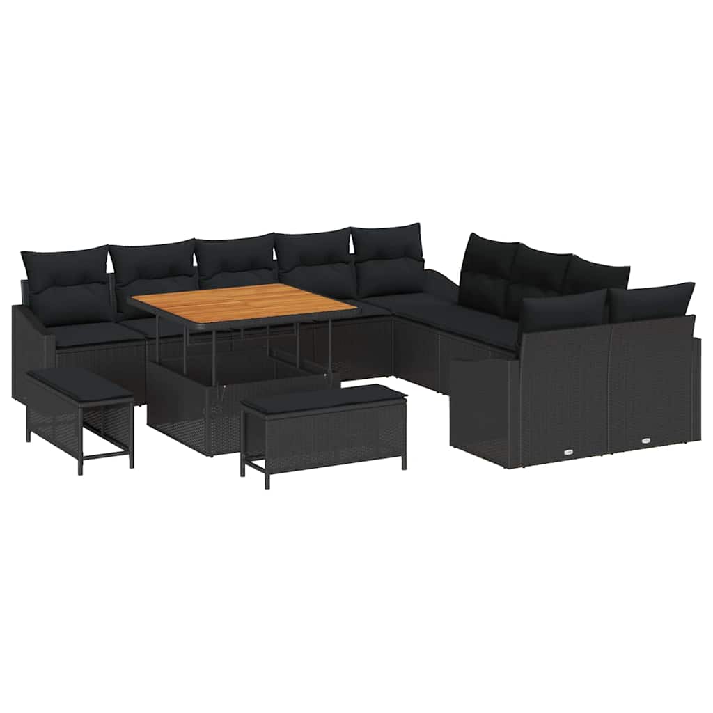 vidaXL Tuinbank Set met kussen met opslag 13 pcs Zwart Poly rattan