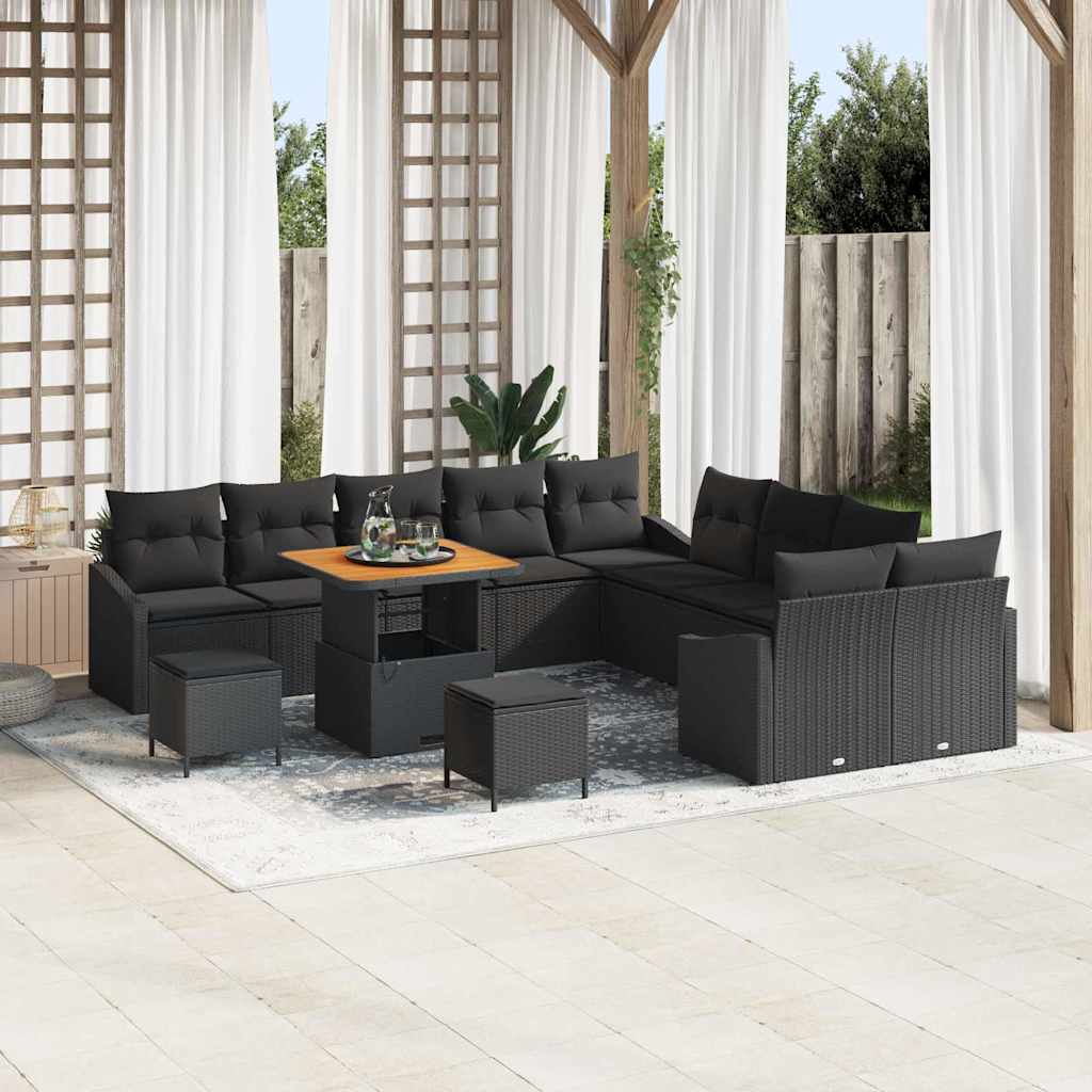vidaXL Tuinbank Set met kussen met opslag 13 pcs Zwart Poly rattan