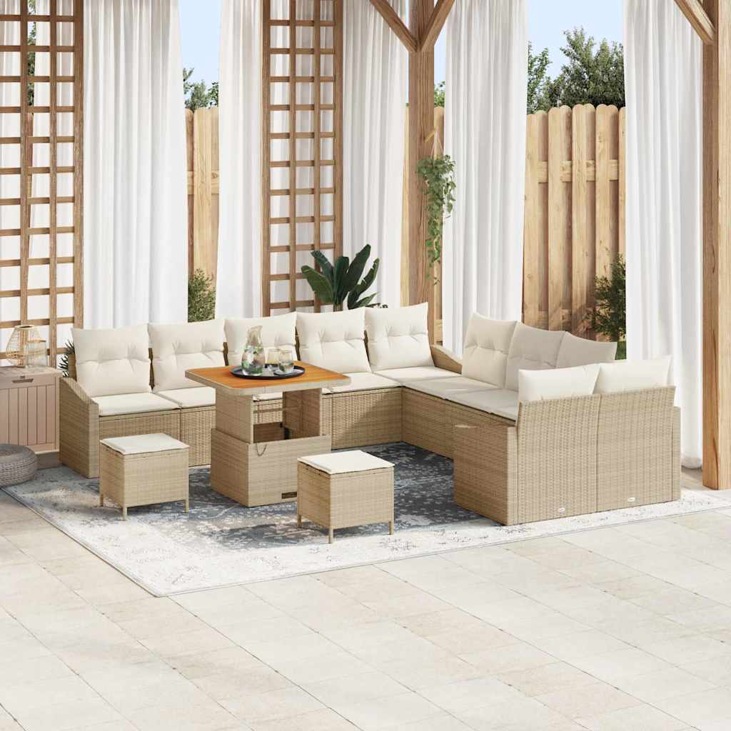 vidaXL Tuinbank Set met kussen met opslag 13 pcs Zwart Poly rattan