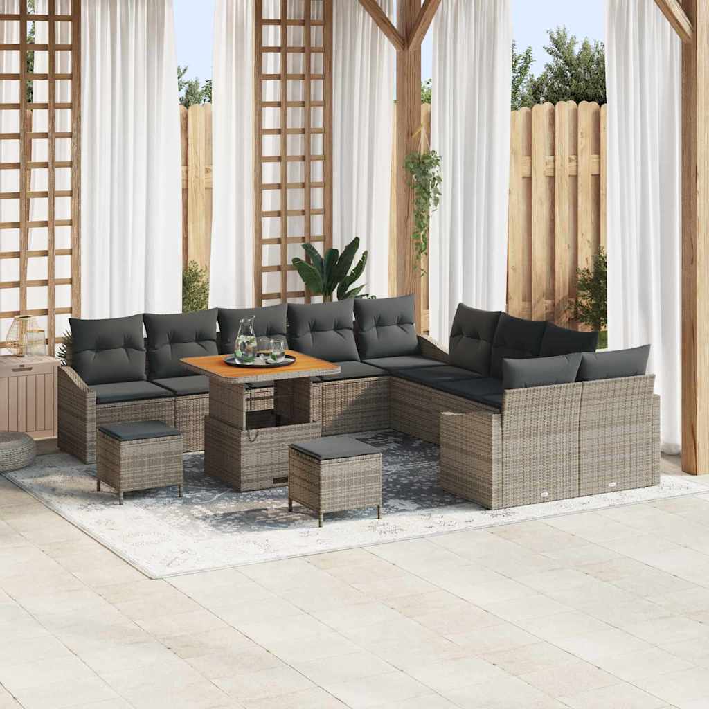 vidaXL Tuinbank Set met kussen met opslag 13 pcs Zwart Poly rattan
