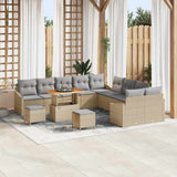 vidaXL Tuinbank Set met kussen met opslag 13 pcs Zwart Poly rattan