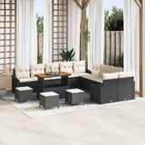 vidaXL Tuinbank Set met kussen met opslag 13 pcs Zwart Poly rattan