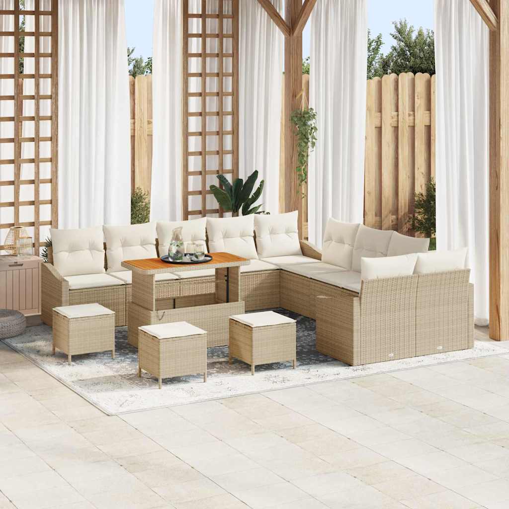vidaXL Tuinbank Set met kussen met opslag 13 pcs Zwart Poly rattan