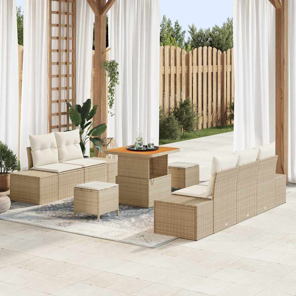 vidaXL Tuinbank Set met kussen met opslag 8 pcs Zwart Poly rattan