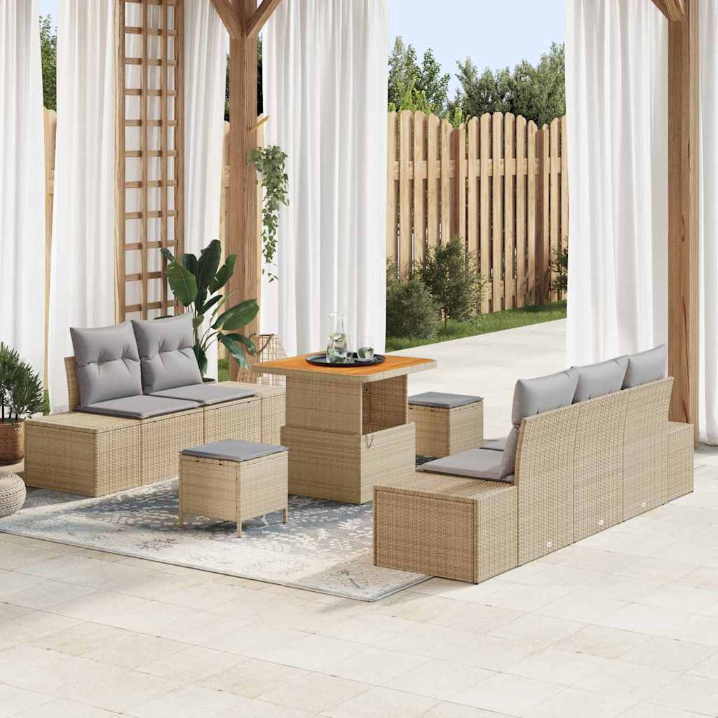 vidaXL Tuinbank Set met kussen met opslag 8 pcs Zwart Poly rattan