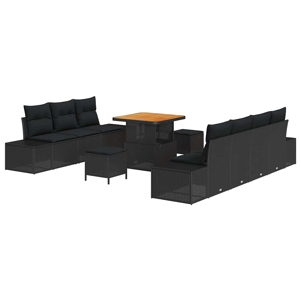 vidaXL Tuinbank Set met kussen met opslag 10 pcs Zwart Poly rattan