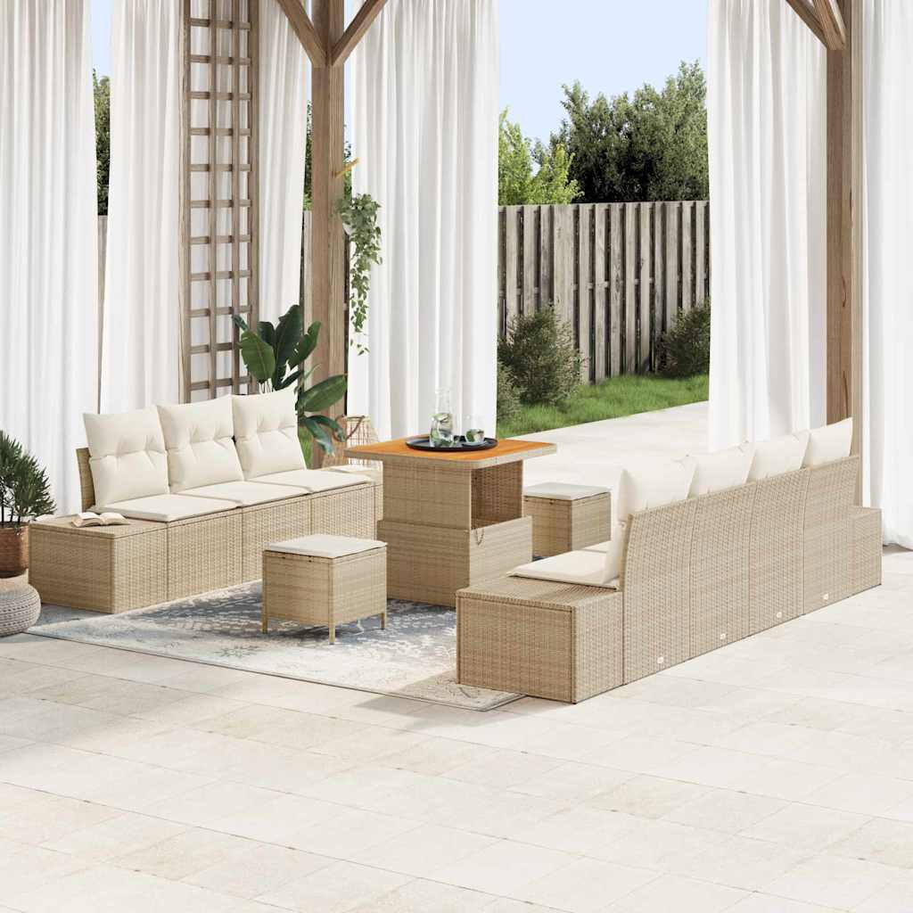 vidaXL Tuinbank Set met kussen met opslag 10 pcs Zwart Poly rattan