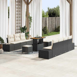vidaXL Tuinbank Set met kussen met opslag 10 pcs Zwart Poly rattan