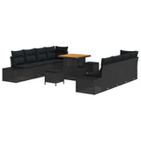 vidaXL Tuinbank Set met kussen met opslag 11 pcs Zwart Poly rattan