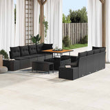 vidaXL Tuinbank Set met kussen met opslag 11 pcs Zwart Poly rattan