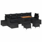 vidaXL Tuinbank Set met kussen met opslag 10 pcs Zwart Poly rattan