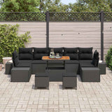 vidaXL Tuinbank Set met kussen met opslag 10 pcs Zwart Poly rattan